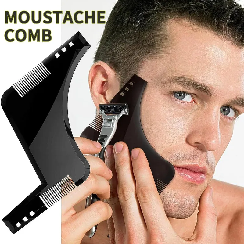 

Расческа для укладки бороды с шаблоном бакенбарда и руководством по стрижению, профессиональный инструмент для ухода за щеками/шелуком, прецизионная расческа