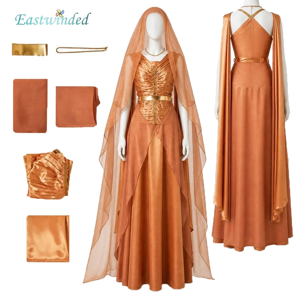 

Mon Mothma Cosplay Golden Dress Veil Costume Movie Space Battle Women Uniform Outfits Disguise Clothes Halloween Carnival Party