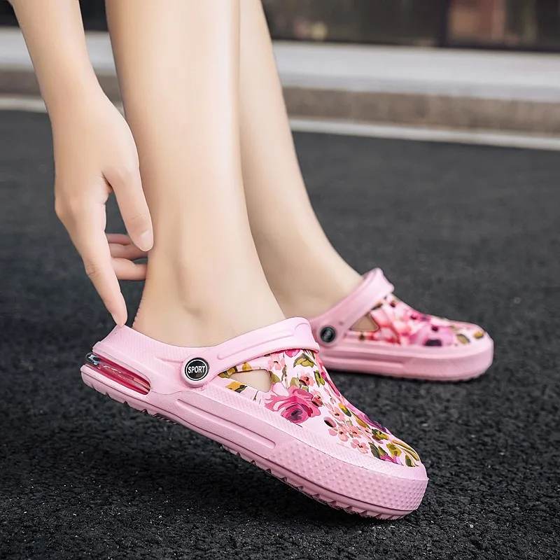 الصيف النساء الأزهار الكتابة على الجدران قباقيب الصنادل أحذية لطيف الرجال الصنادل زوجين وسادة هوائية صندل مسطح النعال حذاء للحديقة #4