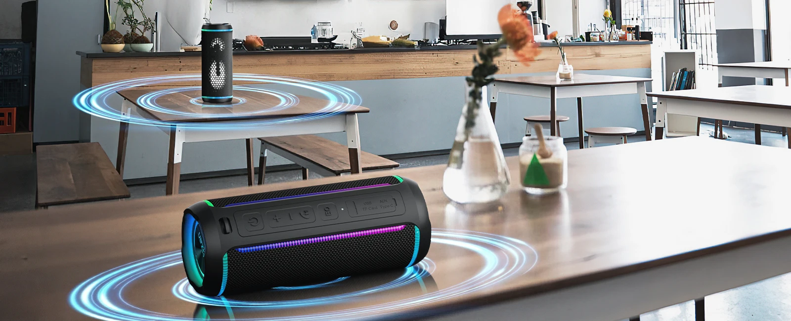 Ortizan X30 Tragbare Bluetooth-Lautsprecher, Bass Boost, 40 W, leistungsstarker kabelloser IPX7-wasserdichter Lautsprecher mit 6600-mAh-Akku, USB/TF/AUX – Detail 7