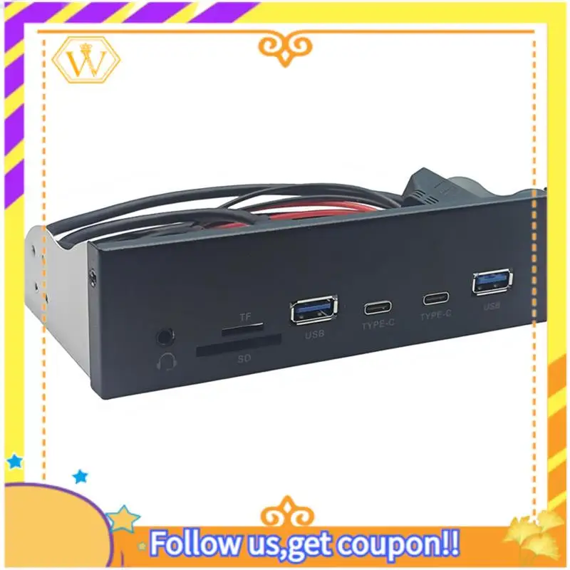 Latest-USB Front Panel For PC 2 X USB 3.2 GEN1 5Gbps + 2 X TYPE-C Hub + 3.5Mm Headset+ TF/SD Slot For 5.25Inch Floppy Drive Bay