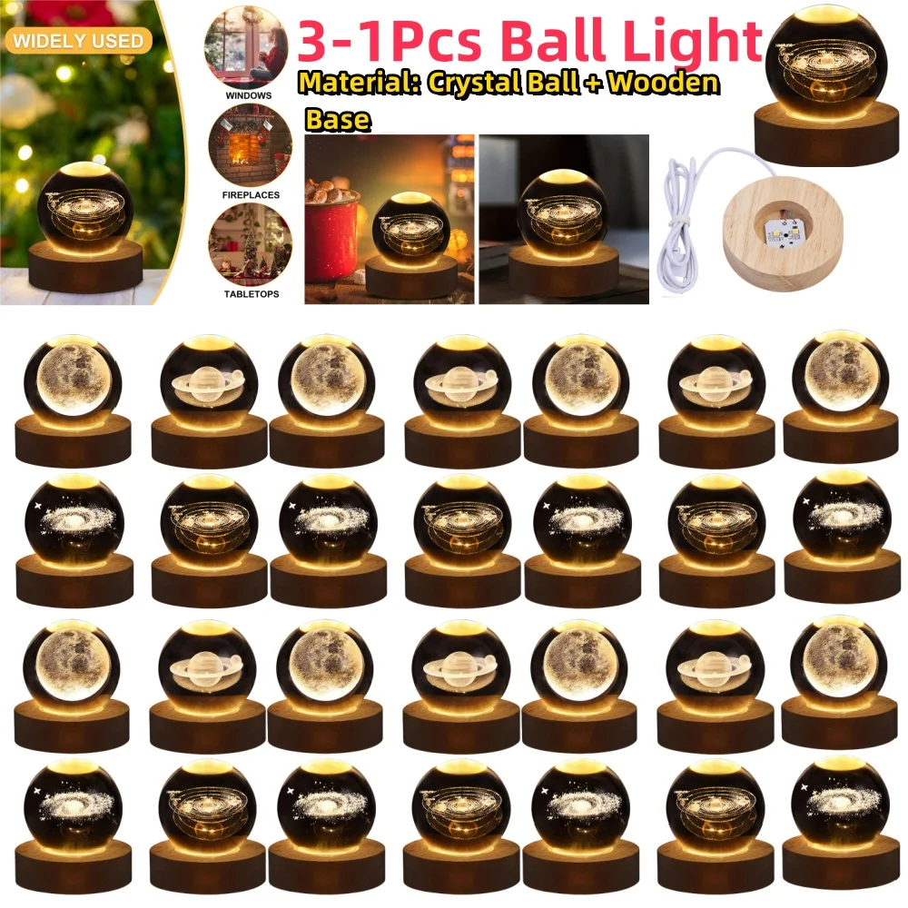3-1Pcs Astronomy Crystal Lights Glowing Planetary Galaxy Astronaut Ball Night Lights Bedside Light Ramadan Decor Mood light