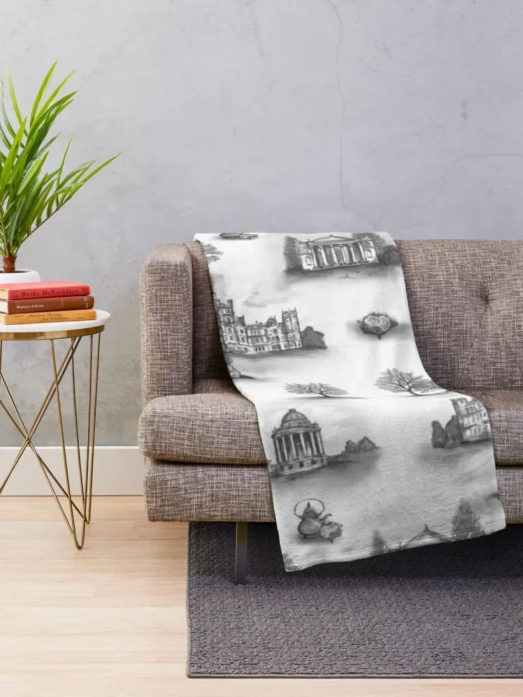 Black and Gray Downton Abbey Toile Throw Blanket fluffy Softest Plaid Blankets