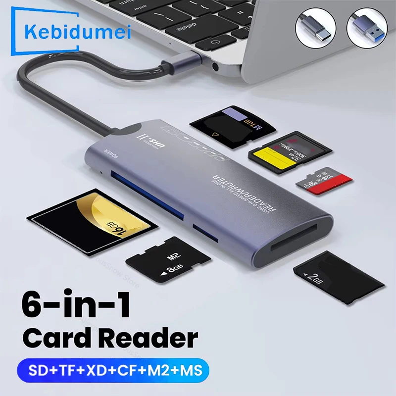

Универсальный кардридер KEBIDUMEI для карт памяти SD, TF, XD, CF, M2, MS, Mini, адаптер USB Type-C для камер и компьютеров