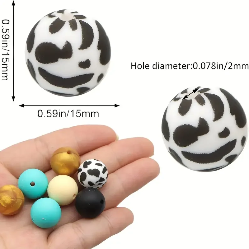 45pcs 15mm Leopard Print Silicone Beads Circular Loose Beads For Jewelry Making DIY Anti Drop Key Bag Chain Bracelet Handmade