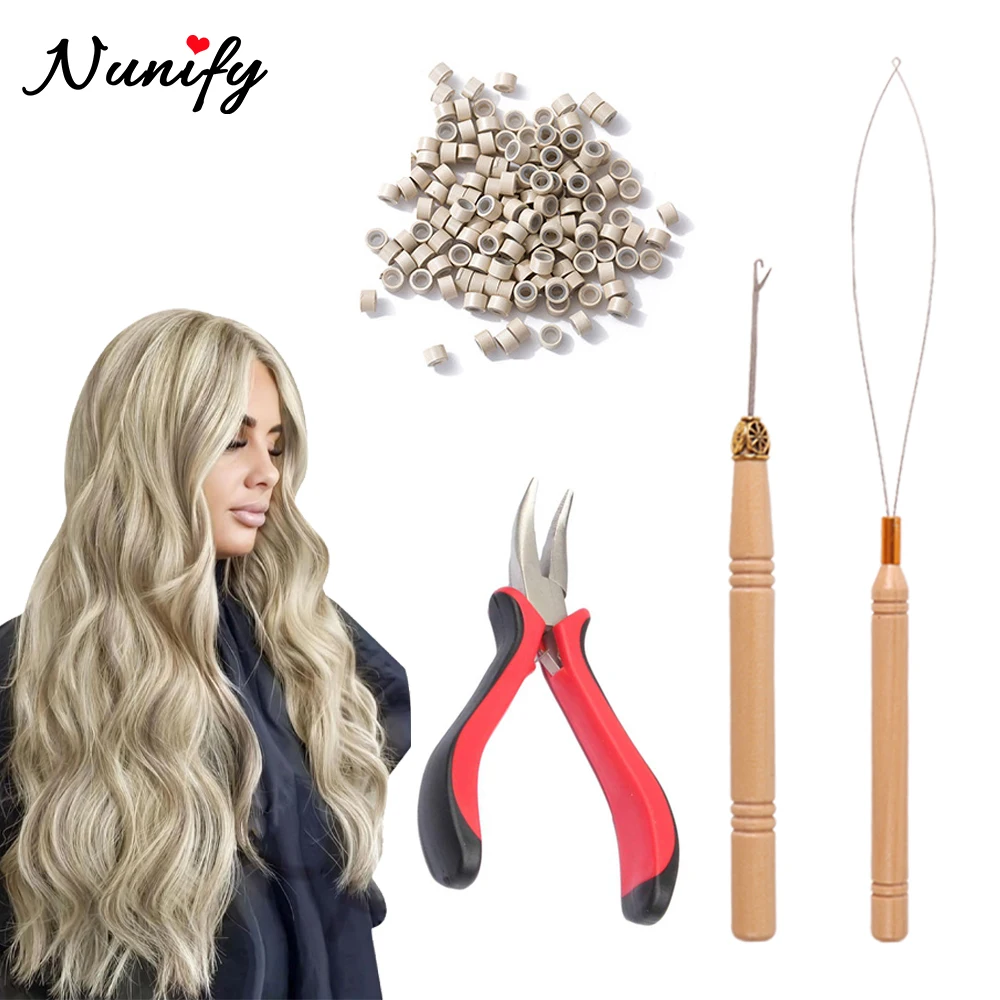 

Набор инструментов для наращивания волос 300, микрокольца с силиконовой подкладкой, 1 плоскогубцы, 2 крючка, игла, петля для вытягивания Alicates Salon, инструменты для укладки волос