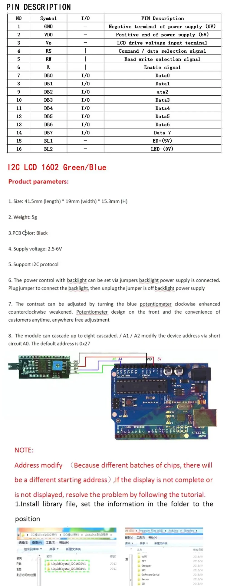 Snvi LCD1602 1602A LCD-Anzeigemodul 16x2 Zeichen Blau Gelb Grün Grau Bildschirm PCF8574 I2C IIC-Schnittstelle 5V für Arduino – Detail 4