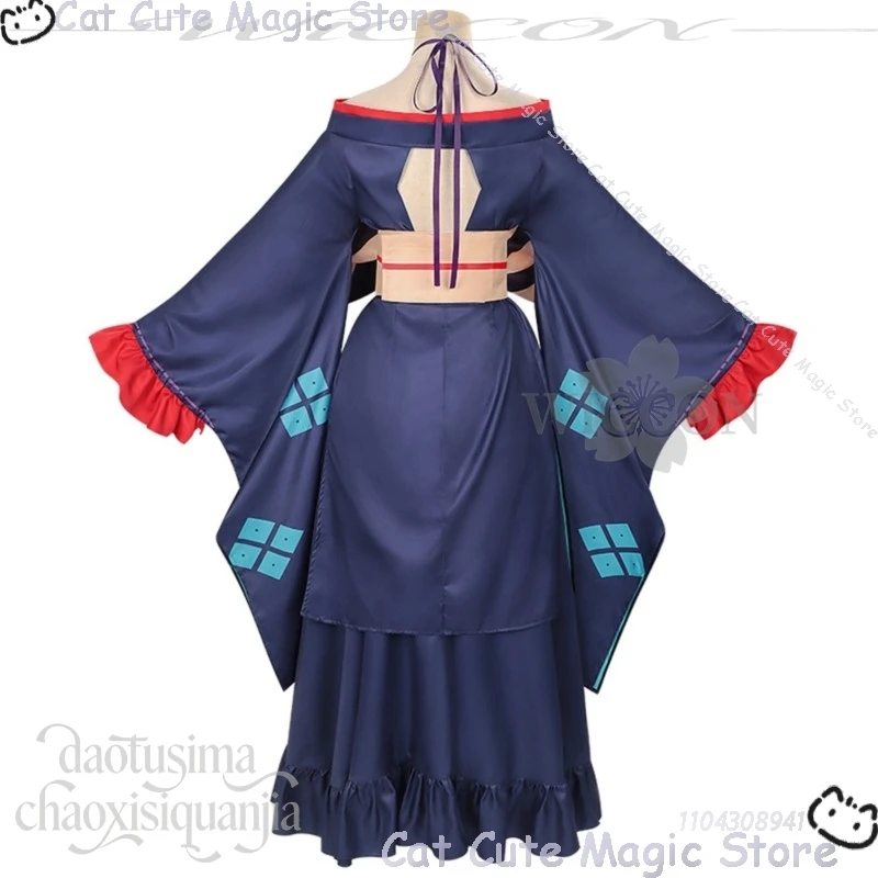 Tsukimi Yachiyo تأثيري الأميرة Kaguya ثوب الكيمونو الياباني أزرق داكن أرجواني فستان أبيض وردي متدرج ذيل حصان نافيداد كرنفال #3