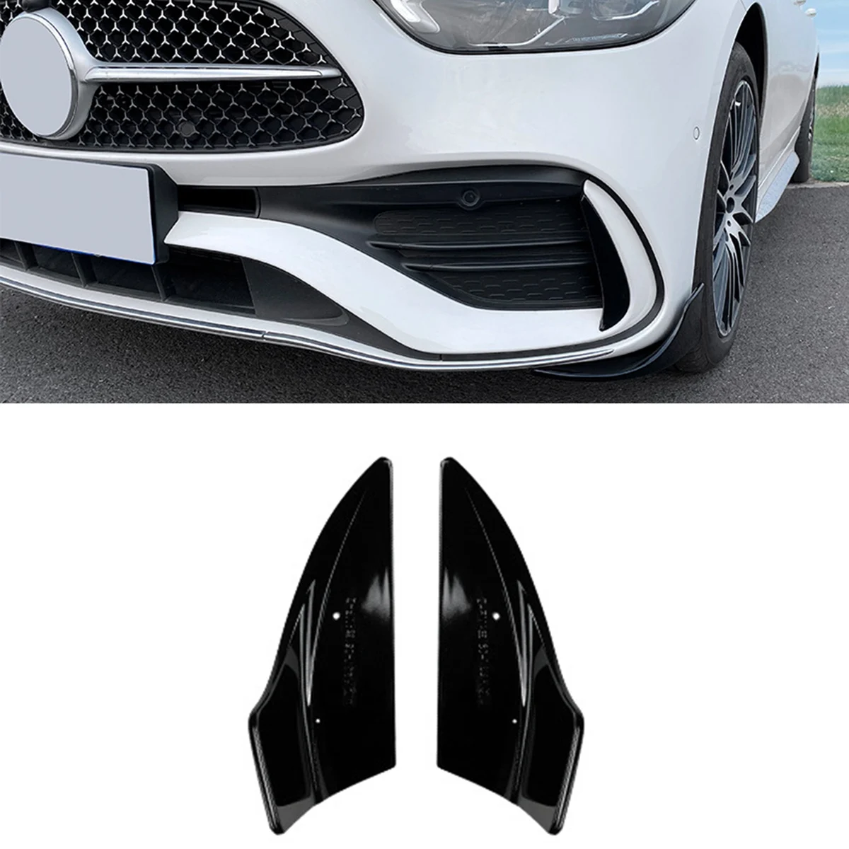 For Mercedes-Benz C-Class W206 AMG C200 C260 C43 Brabus Front Bumper Lip Angle Diffuser Splitter Spoiler Diffuser Black