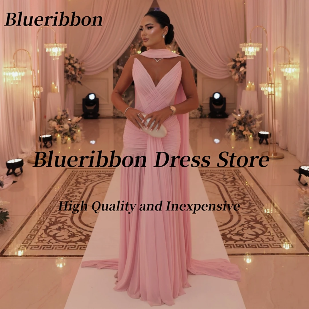 

Blueribbon платья для выпускного вечера сексуальное милое Vestidos Des Noches шифоновое вечернее платье с рюшами и шалями по индивидуальному заказу