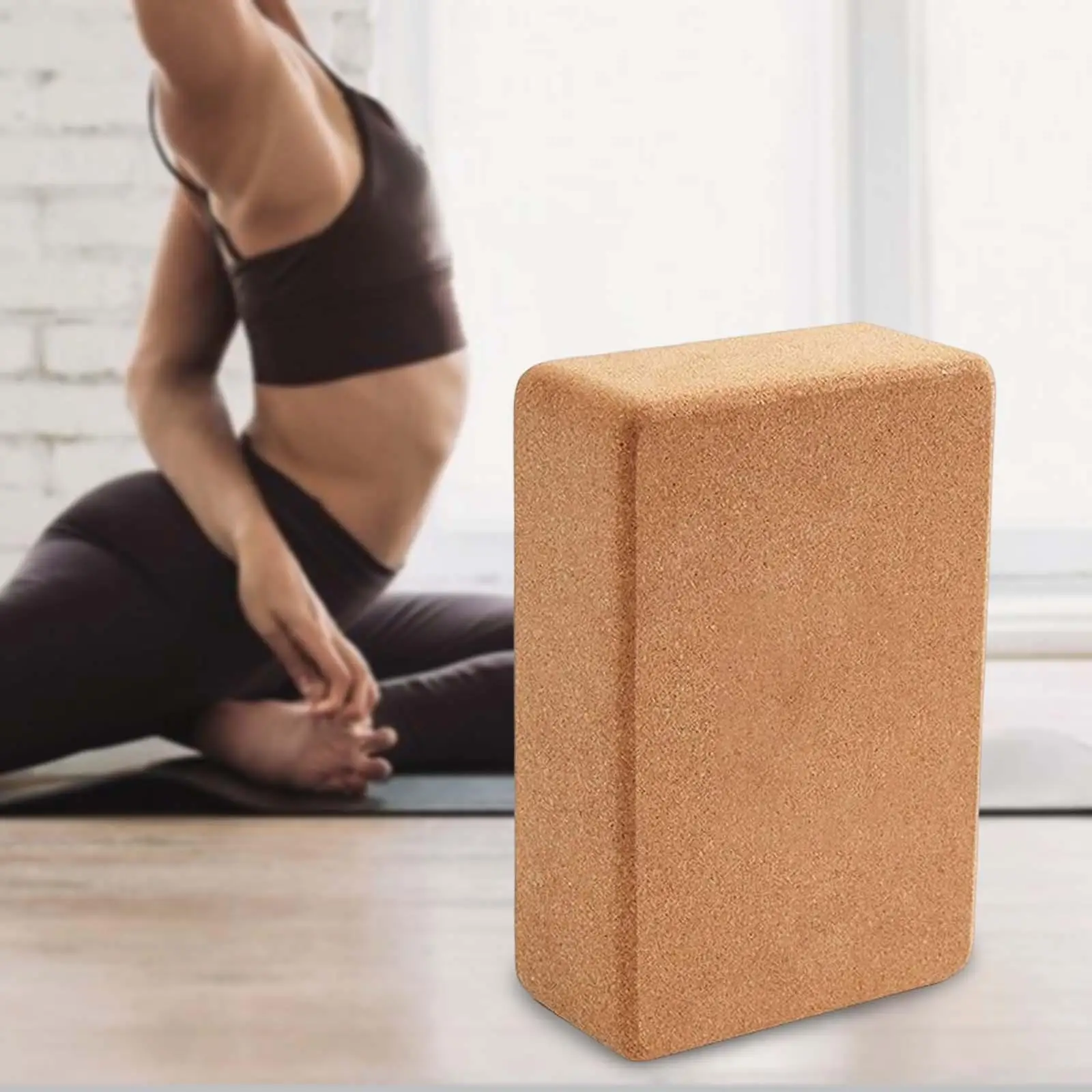 Cork Yoga Block Single Block Pilates Non Slip Meditation Body Building Exercise Brick for Fitness Gym Indoor Sports Workout Home