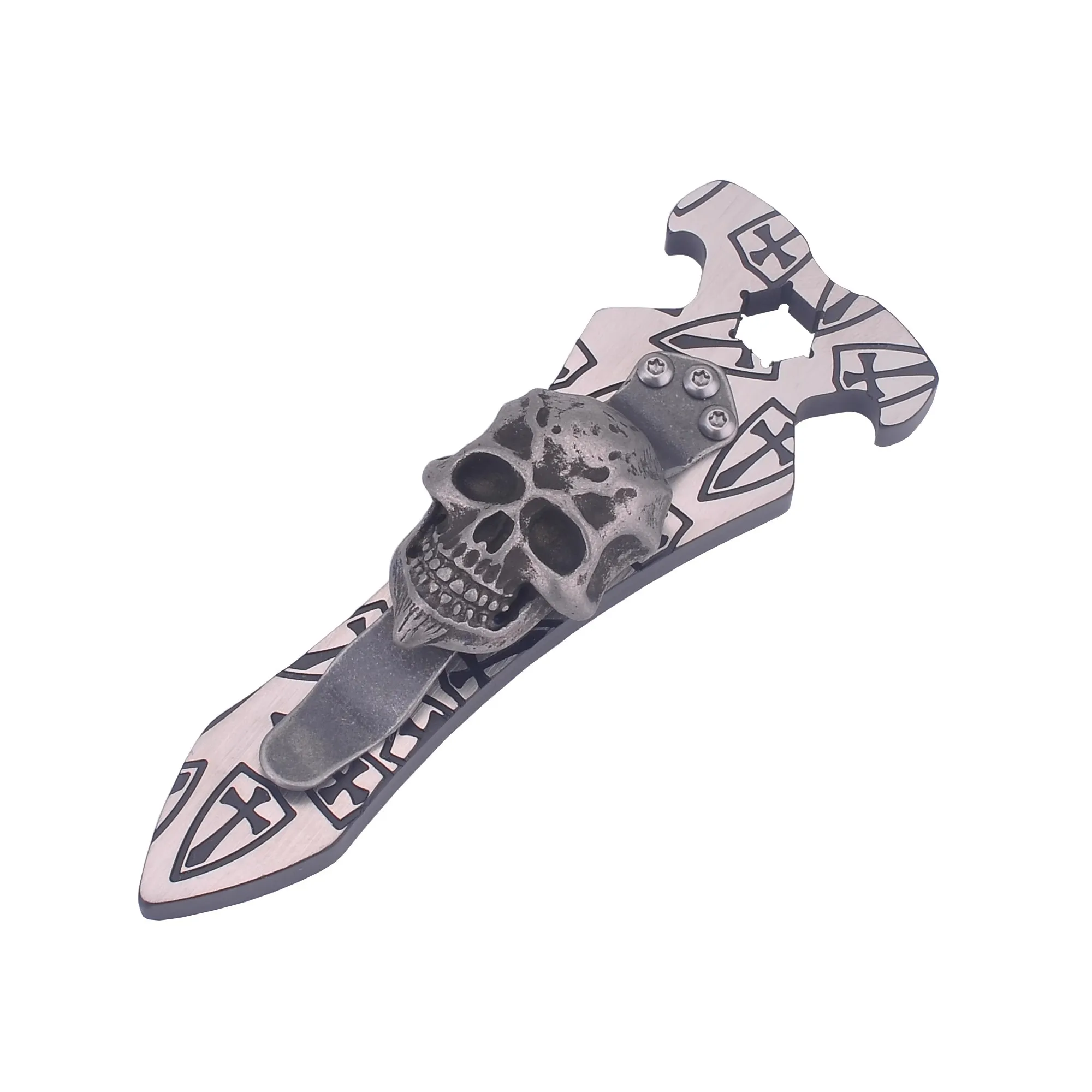 

1 Piece Handmade Titanium Small Prybar EDC Defense Tool with Stainless Steel Skull Clip