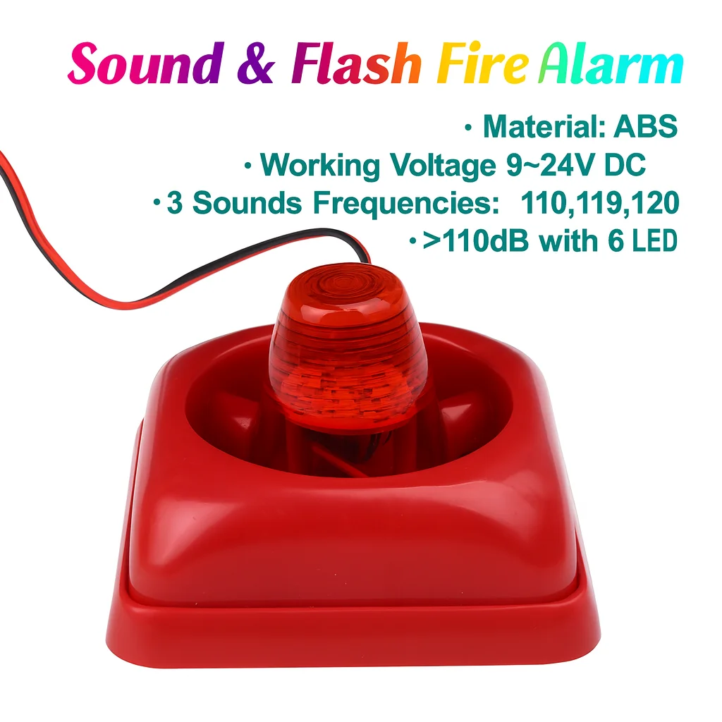 115dB Mini Fire Alarm Strobe Horn - 120/min Flash LED, DC12/24V Wide Voltage, Audible Visual Warning for Fire Safety！
