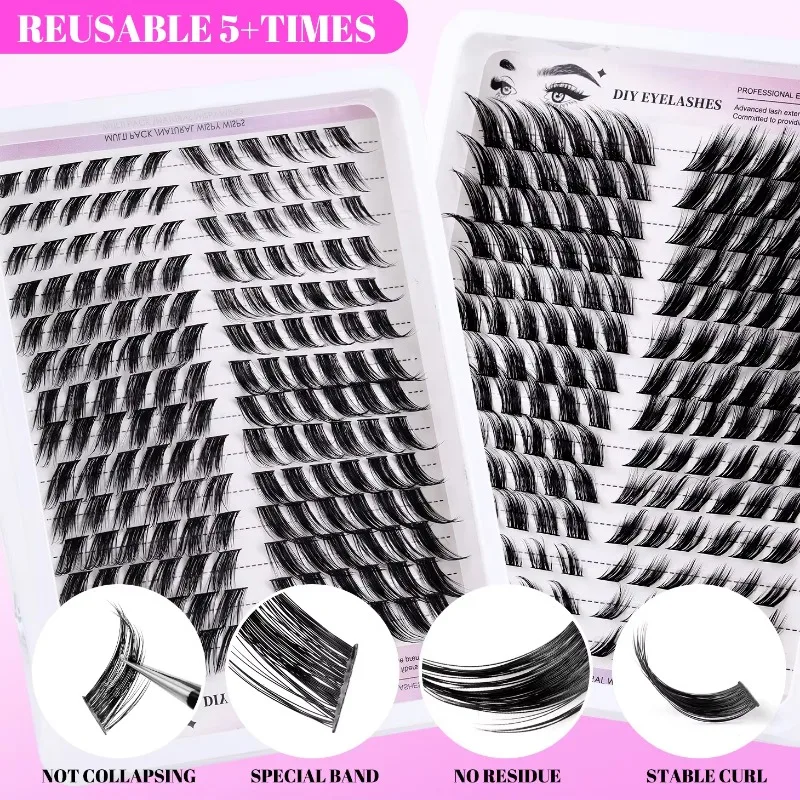 168 Cluster Wispy False Eyelash Kit Fox Eye Style Winged D Curl Realistic Fake Eyelashes Fluffy Natural Individual Cilios Lash