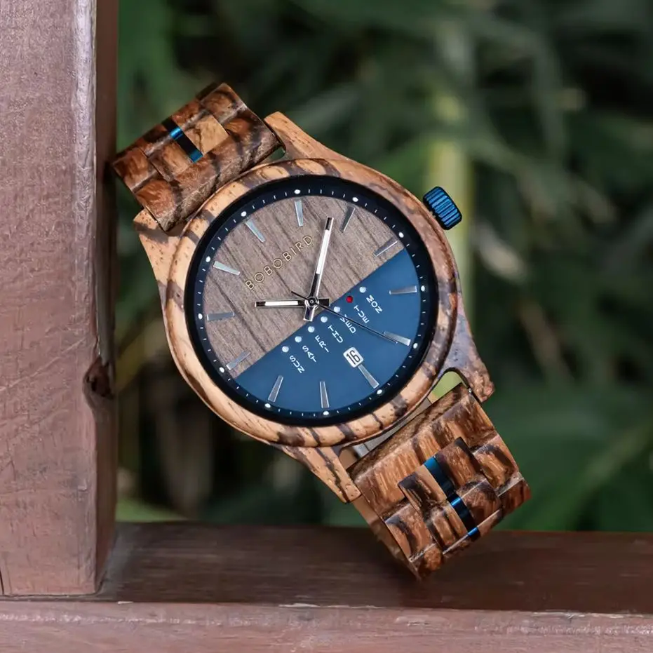 BOBO BIRD Men's Watches Niche Artistic Wooden Wristwatch Quartz Watch for Men Week & Date Display Customized Drop Shipping