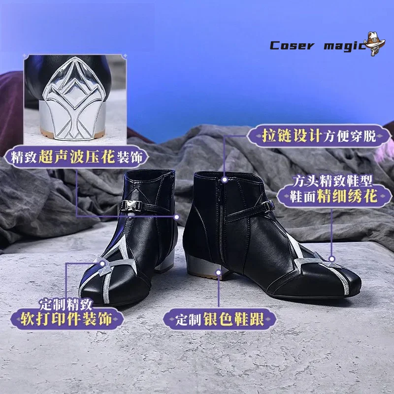أحذية فلينز التأثيرية لعبة جينشين إمباكت للرجال أحذية سوداء طويلة قصيرة كيريل تشودوميروفيتش فلينز للهالوين كوسبلاي #4