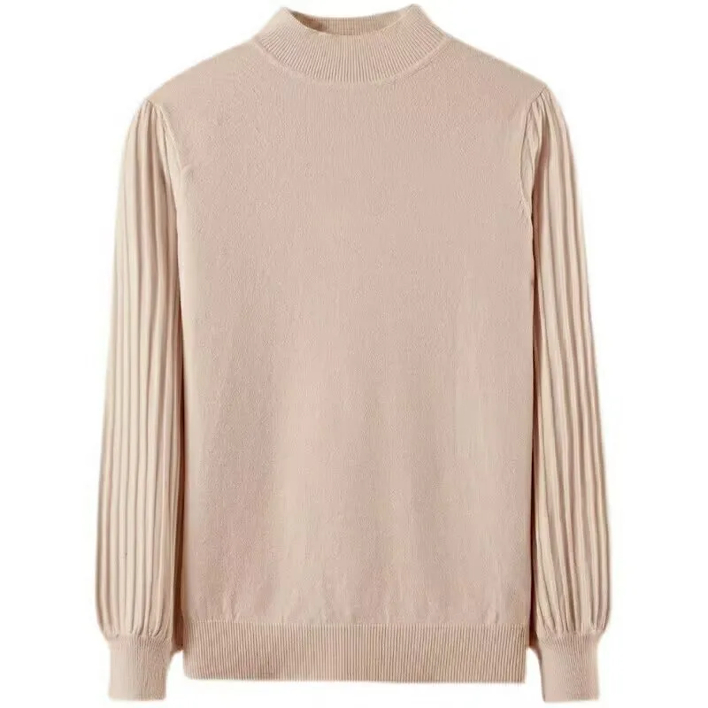 Camicia base collo mezzo alto Luce Lusso Alla moda Autunno e inverno Versatile Casual Pit Strip Cachemire a maniche lunghe Caldo