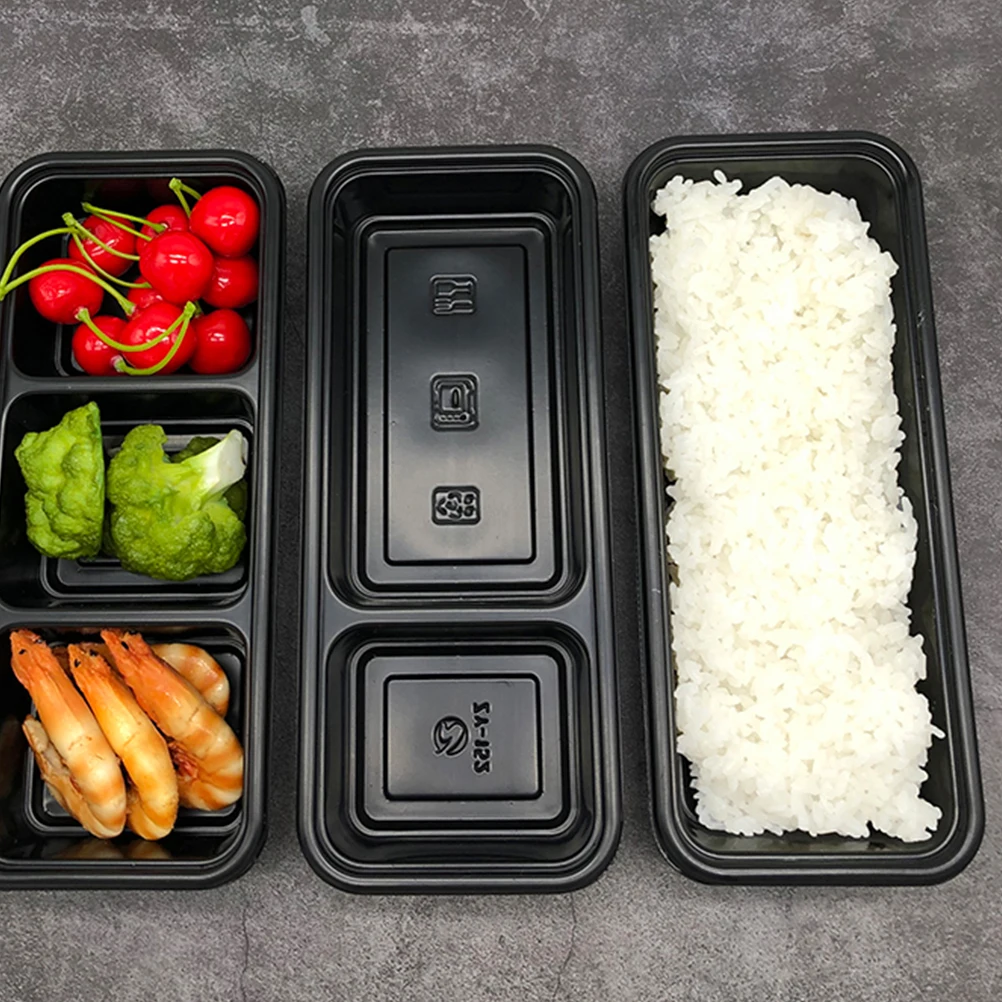 

15Pcs Lunch Box Plastic Black Two Compartments Portable Storage Container for Kitchen Travel Storage Container