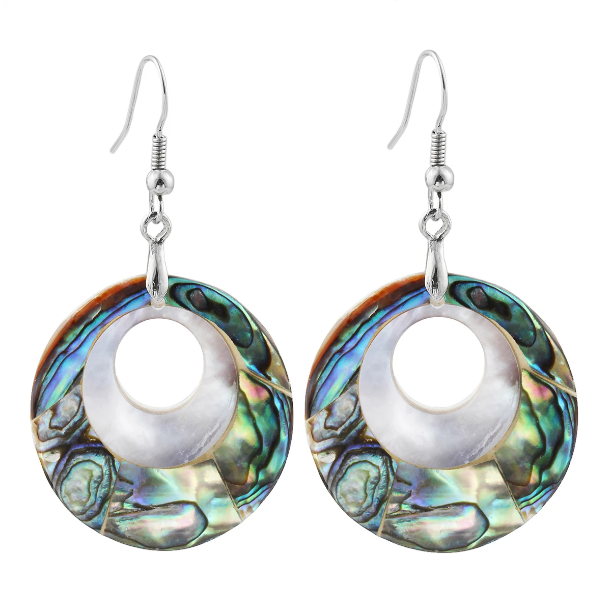 Natural Abalone Shell Hollow Both Round Harmony Drop Silver Color Hook Earring Fashion Beach Style Women Eardop Jewelry