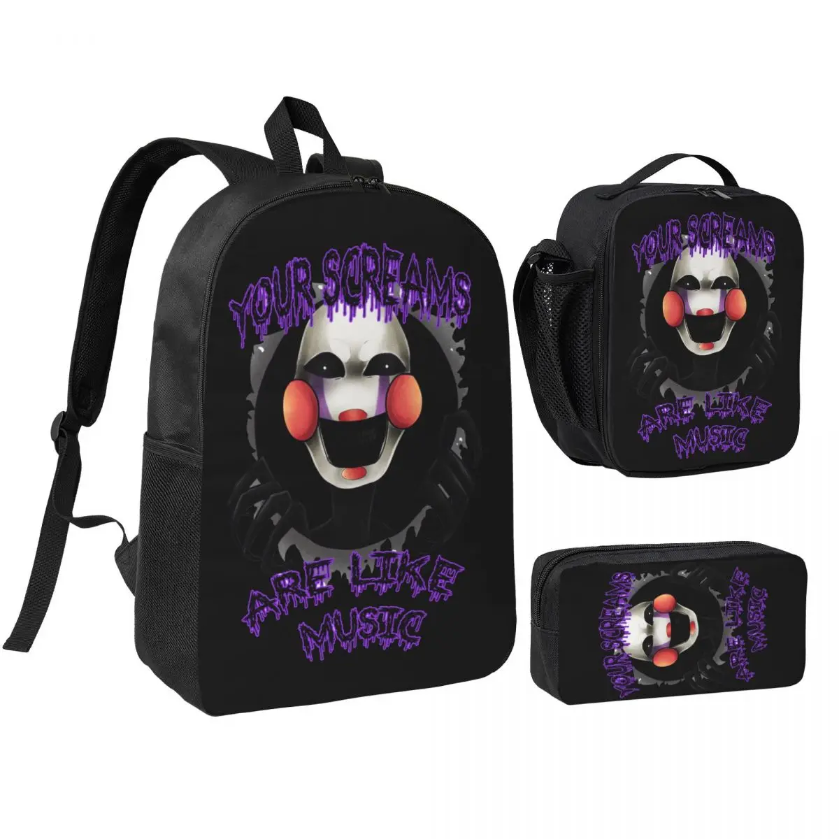

3pecs/set FNAF The Marionette Backpack for Student Back To School Laptop Canvas Bags Lunch bag Pencil Case