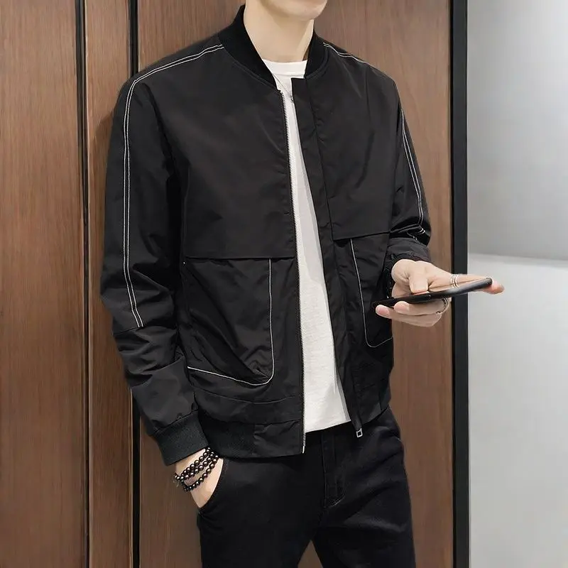 2026 Men Slim Fit Baseball Jacket Spring Autumn Thin Bomber Coat Casual Fashion Streetwear Tops