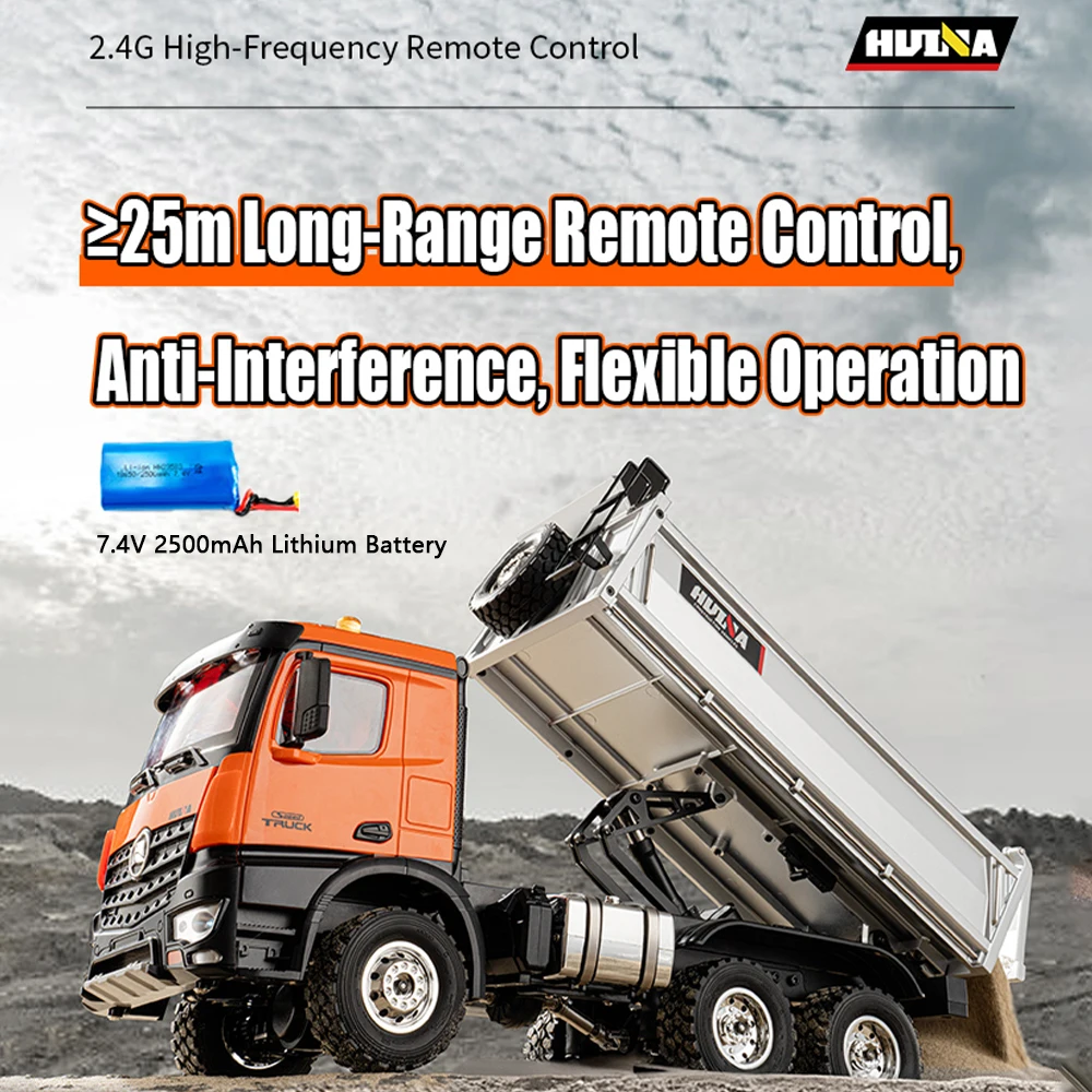 HUINA 1/14 합금 원격 조종 덤프트럭 14채널 1598 RC 트럭 6륜 구동 전기 공학 운송 RTR 차량 모델 장난감 어린이용
