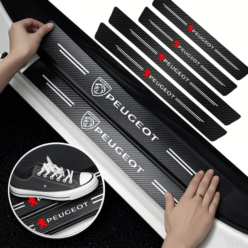 Peugeot Car Door Sill Carbon Sticker Auto Accessories For Peugeot 206 307 308 3008 207 208 407 408 508 2008 5008 301 106 107 205
