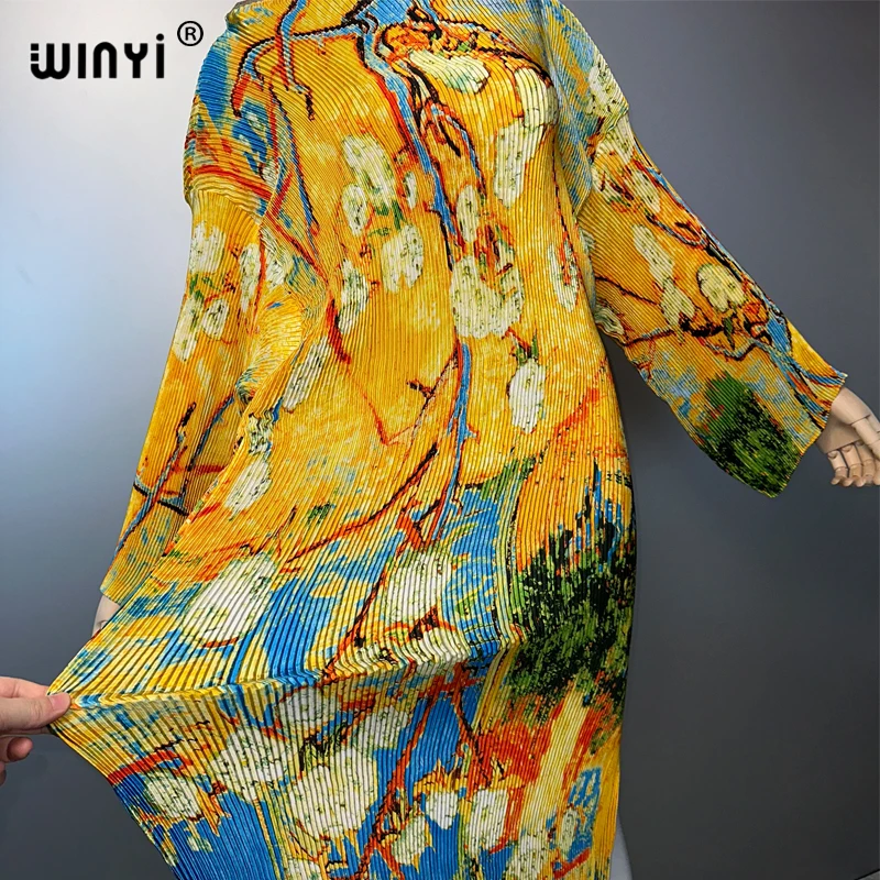 WINYI letnia plisowana elastyczna luźna sukienka wakacyjna plaża zakrywająca maxi kaftan abaya dubaj luksusowe sukienki imprezowe boho odzież damska