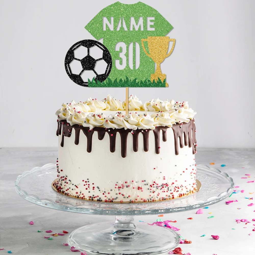 1 Stück Individuelle Fußball-Tortendekoration mit Mehrfarbigem Glitzer-Trikot und Goldenem Pokal-Design, Zur Feier des Fußball-Events – Detail 2