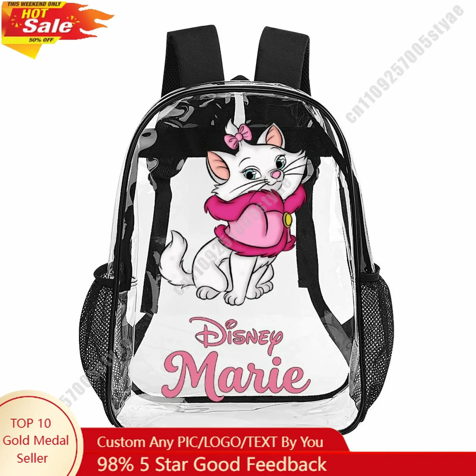 

Marie Transparent Backpack Disney Cartoon Decorative Bag Design Your Photos Logos Text Customized Party Holiday Gifts