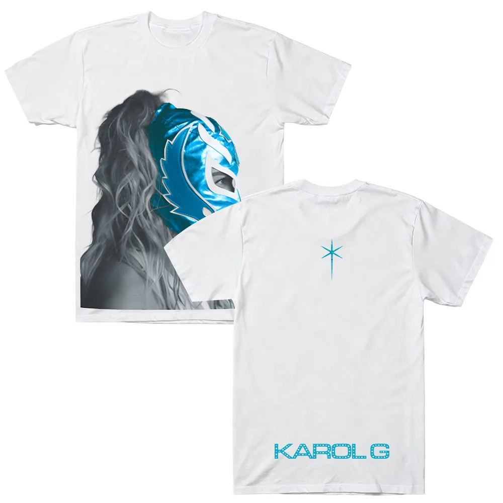 Limitierte Auflage Cream Luchador Mask Tee Karol G Mode Lässiges Bedrucktes T-Shirt Unisex Sommer Baumwolle Kurzarm O-Ausschnitt Oberteil – Detail 9