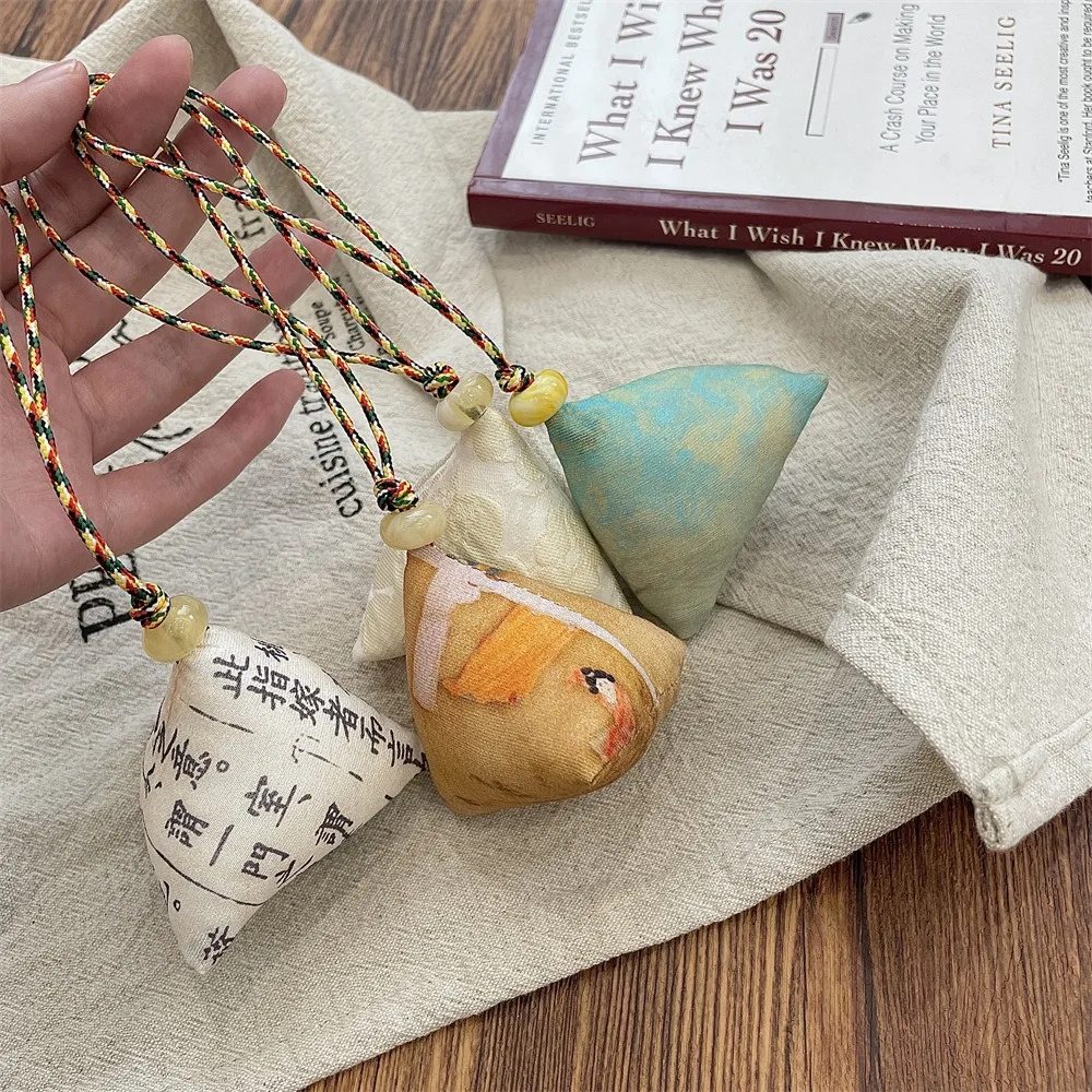 

Key Ring Cotton Embroidered Zongzi Pendant Linen Panda Loong Boat Festival Gift Polyester Flower Hanfu Accessories Family
