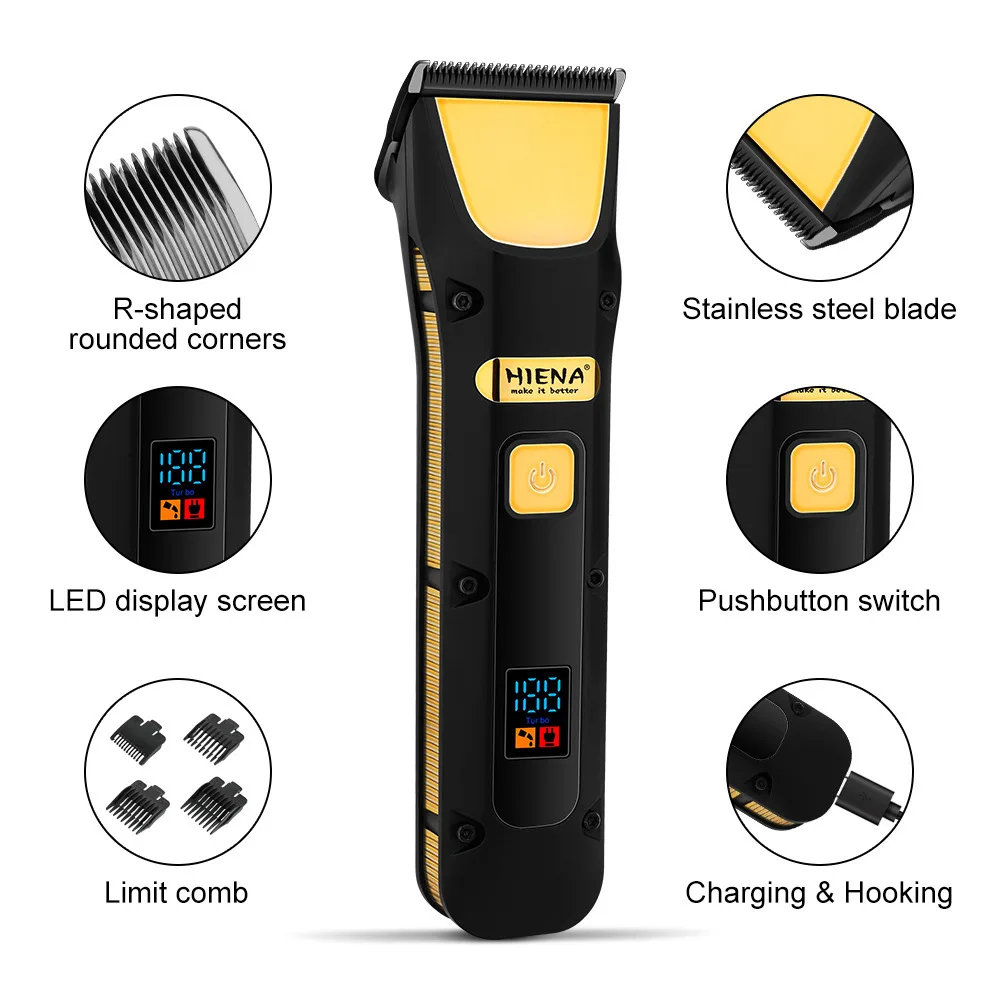 HIENA جديد الشعر المتقلب مجموعة ذكي LED عرض الشعر اللحية ماكينة حلاقة المهنية تصفيف الشعر آلة قطع شفرات الحلاقة المحمولة