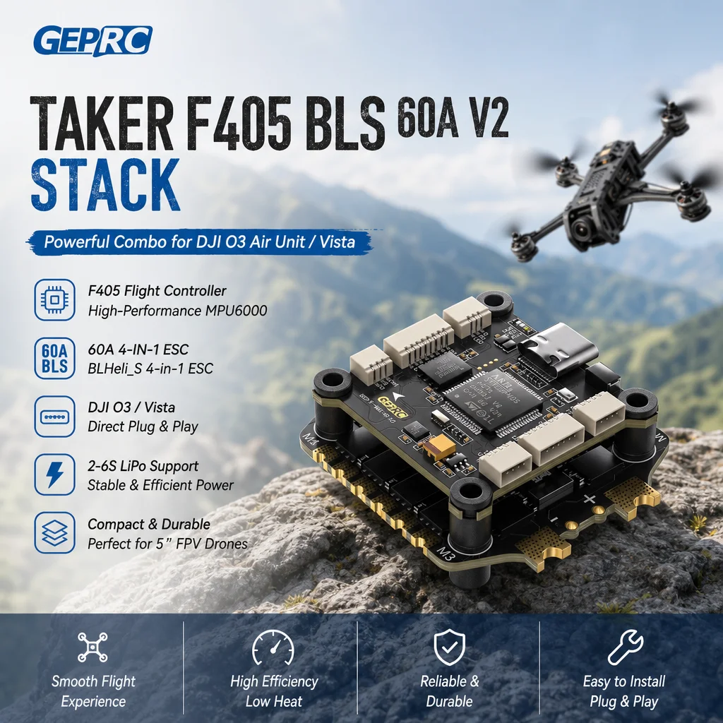 GEPRC TAKER F405 BLS 60A V2 Stack Direct Plug for DJI O3 Air Unit Vista FPV Drone Flight Controller ESC