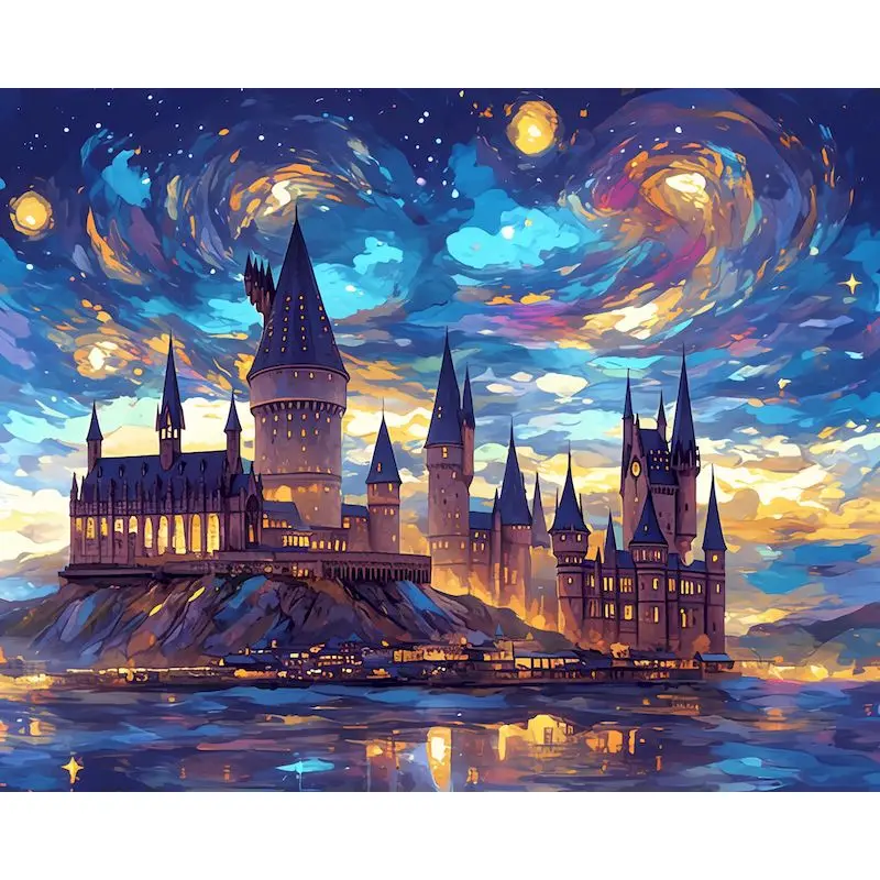 

GATYZTORY Acrylic Painting By Numbers For Adults With Frame 60x75cm Starry Sky Castle Modern Wall Art Picture By Numbers For Diy