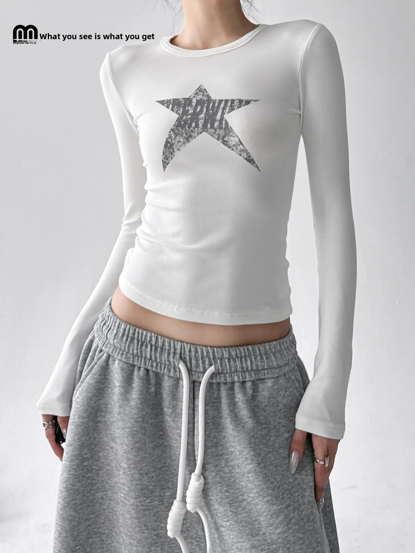 

Женская базовая футболка Slim Fit с длинным рукавом и круглым вырезом, с принтом Star College, повседневная, удобная, из смесового хлопка, готовая к офису