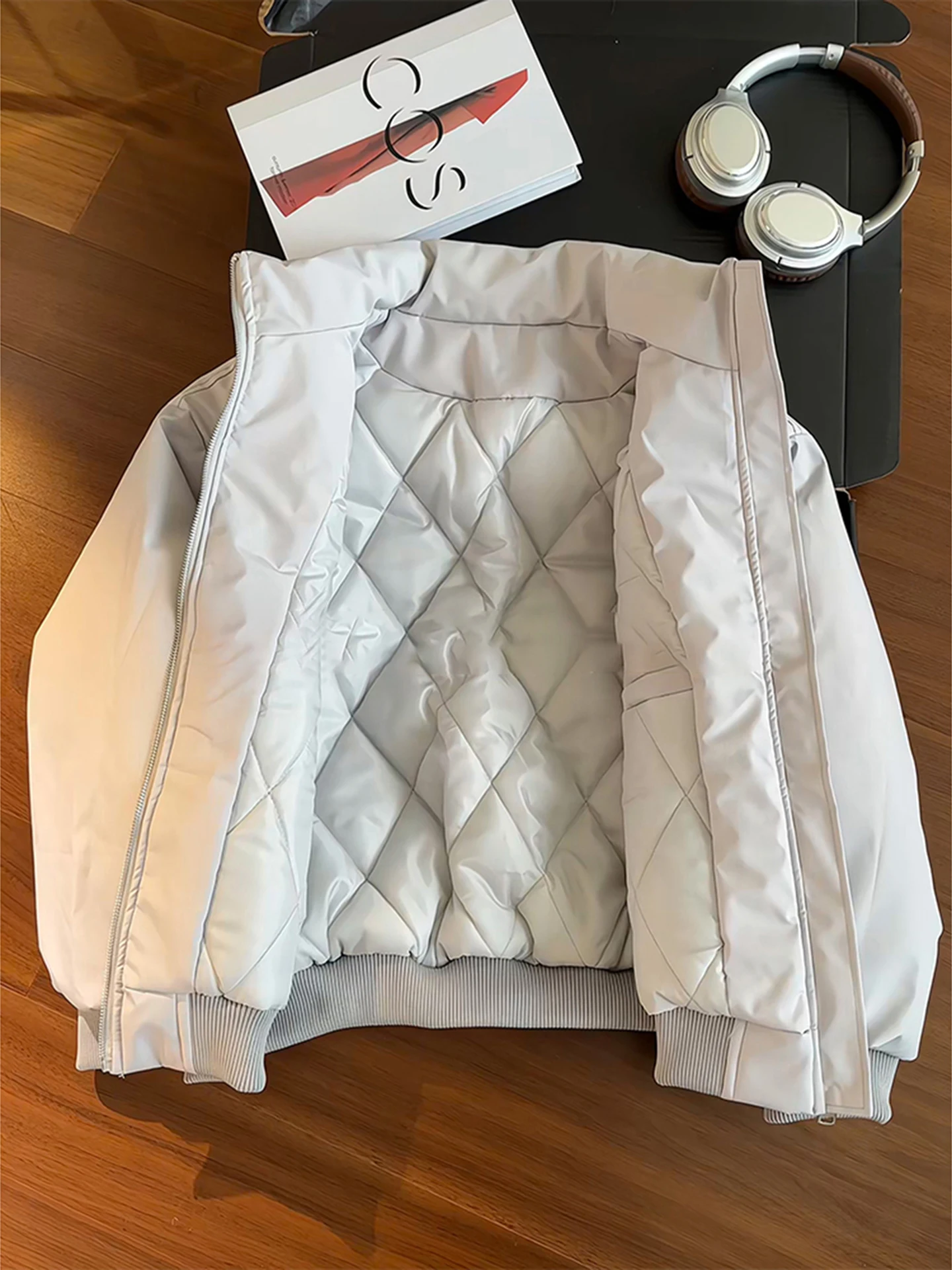 

Thiened ey Deconstructed Stand Collar Men's Cotton Jaet Winter Warm Neutral Sle Baseball Coat Cleanfit Casual Outerwear