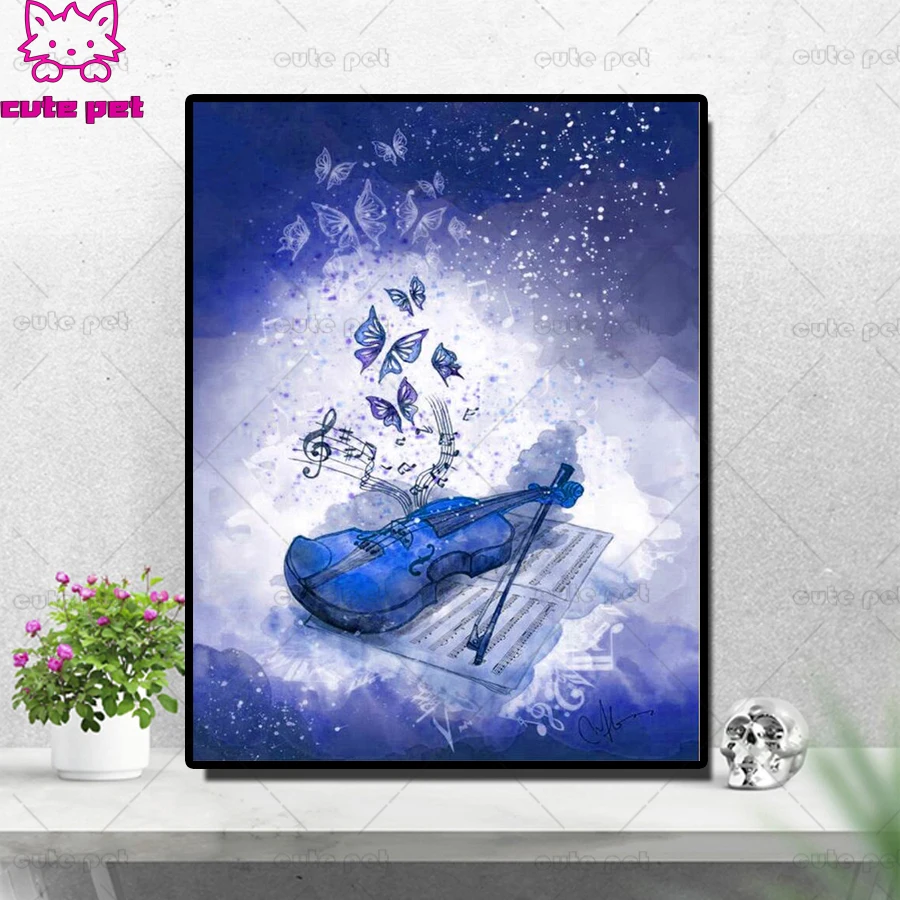 Violin butterfly Full square diamond painting full round diamond embroidery rhinestone mosaic diamond inlaid puzzle home decor