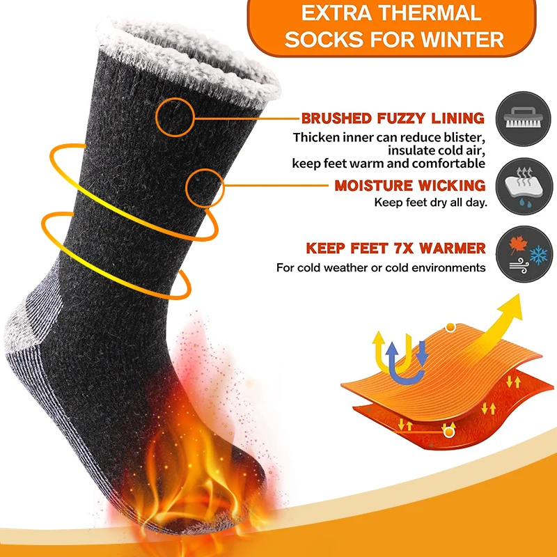 1 Pair Mens Merino Wool Warm Socks Snow Socks Thermal and Warm Wear-resistant Mid-calf Socks for Winter Work Hiking Running