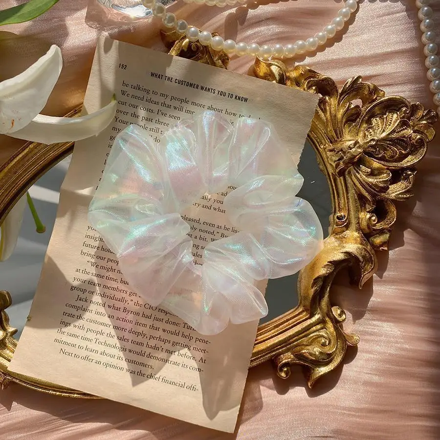 

Блестящие резинки для волос из органзы и сетки, эластичные резинки для девочек, держатели для хвоста, украшения и аксессуары