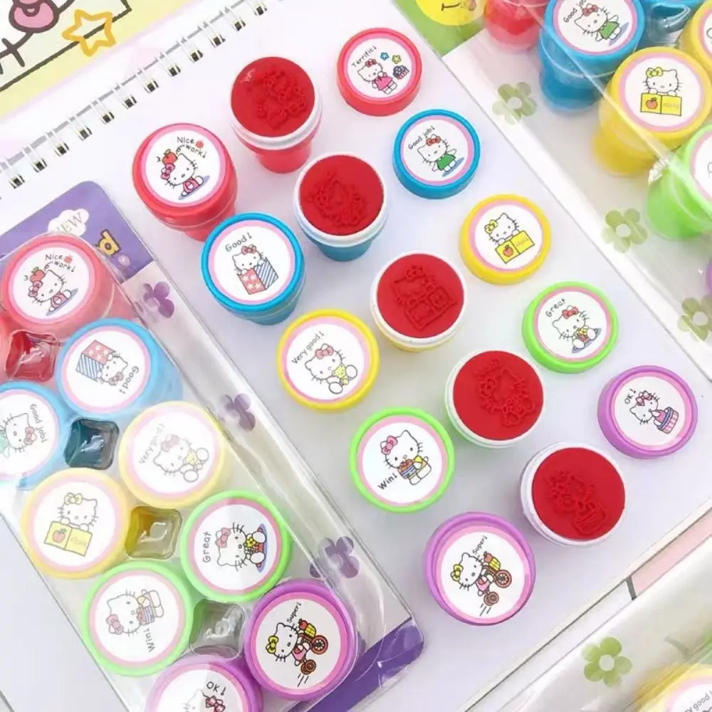 10Pcs/Set Kawaii Anime Self-ink Stamps Cute Kuromi Melody Pompompurin Face Seal DIY Painting Photo Album Stamp Kids Toys Gift