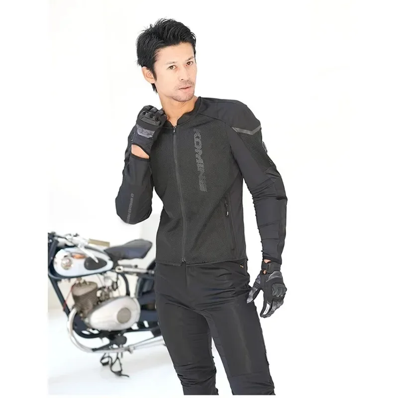 KOMINE JK-1734 Motorcycle Jacket Men's Spring and Summer  Light and Thin Elastic Slim Mesh Biker Jacket with CE Protective Gear