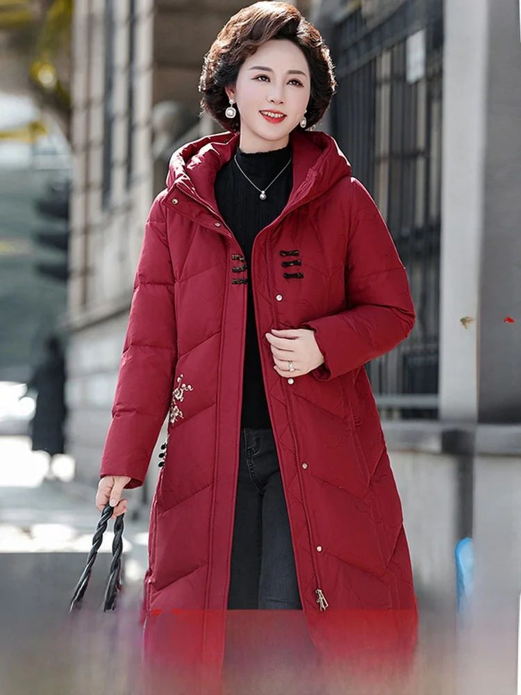 

Snow Flng Spring 2026 Women's Mom Sle Mid-Length Hooded down Jaet Printed Trendy Fitted Polyester Fiber Du down Thi...