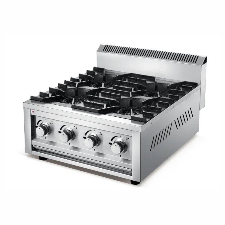 Commercial 4-Burner Gas Stove Stainless Steel Table Top Stove For Restaurant & Hotel Use