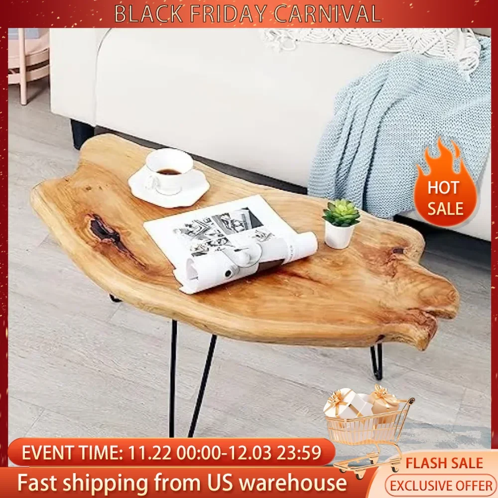 Restaurant Tables Live Edge Cedar Wood Coffee Table Metal Hairpin Legs for Living Room Center Table Salon Furniture,Coffee Table