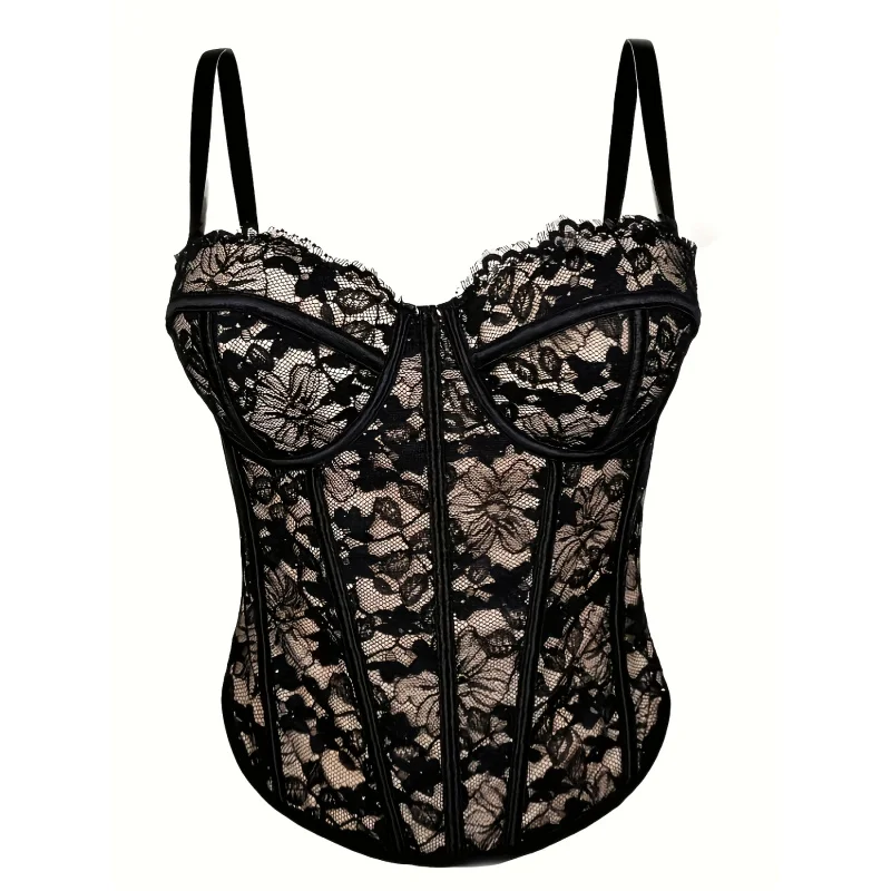 

Elegant Lace Corset Top Women - Strapless, Ruched Design, & Contrast Lace, Layering Or Wearing Alone