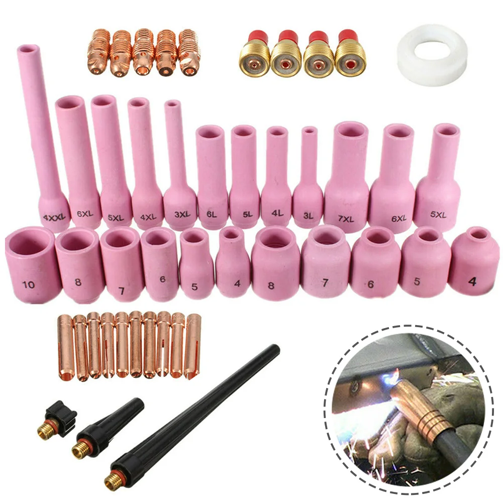 Lente de gás Collet Body Kit, Tampa traseira do bocal de alumina, SR WP9 20 25, Acessórios de tocha de soldagem TIG, 46pcs por conjunto