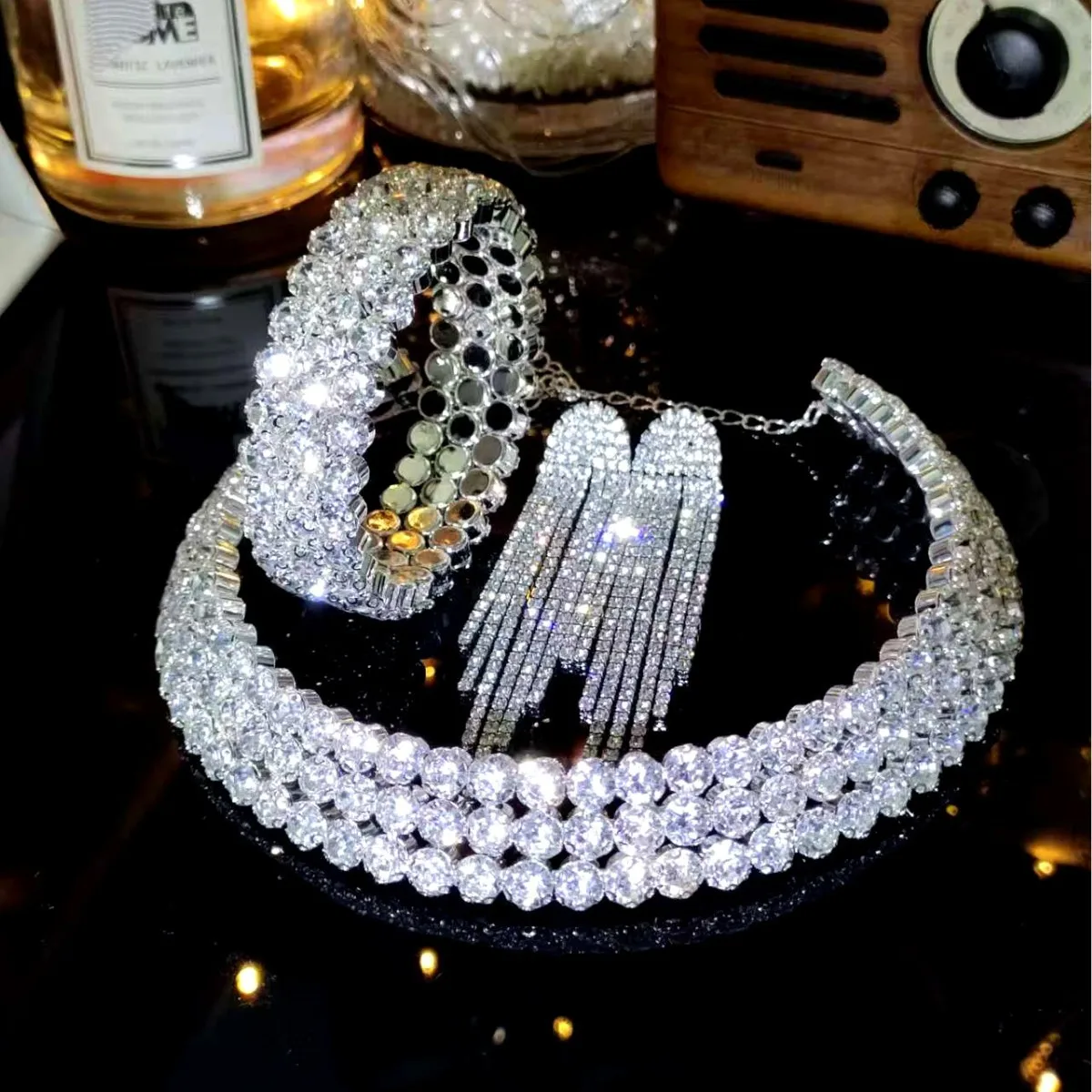 Premium super flash full diamond single row double row necklace collar women, fashionable luxury collarbone chain necklace