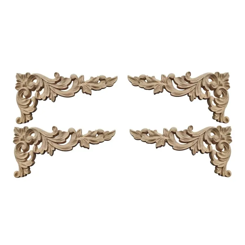 TFORU-24Pcs Wood Carved Corner Onlay Applique Unpainted Frame Cupboard Cabinet Decal For Home Furniture Decoration B