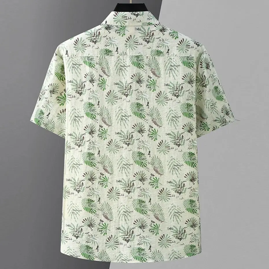 plus Size 10XL 11XL Summer Hawaiian Shirt Men Linen Shirts F Autumn Thickened Fleece  Collar Nine Points Sleeve